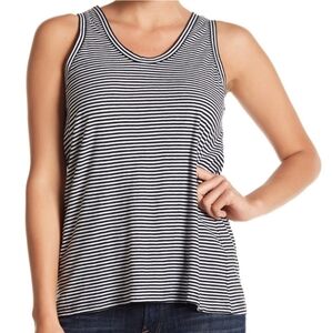 Susina Black and White Striped Fitted Tank Top